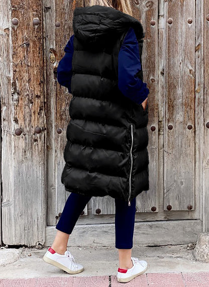 Women's Long Coat Vest With Hood Autumn Winter Sleeveless Warm Cotton Down Coat Waistcoat Quilted Vest Down Jacket Outwear 5XL