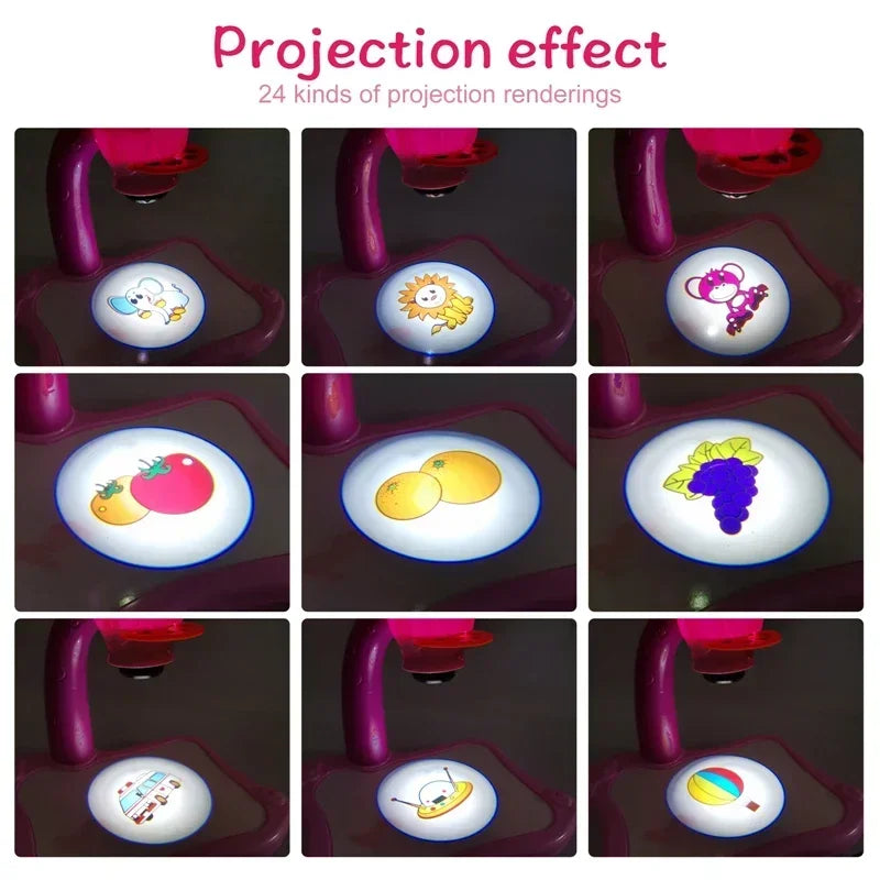 Kids Painting Board Desk Arts Crafts Educational Learning Paint Tools Toy for Girl Children Led Projector Art Drawing Table Toys
