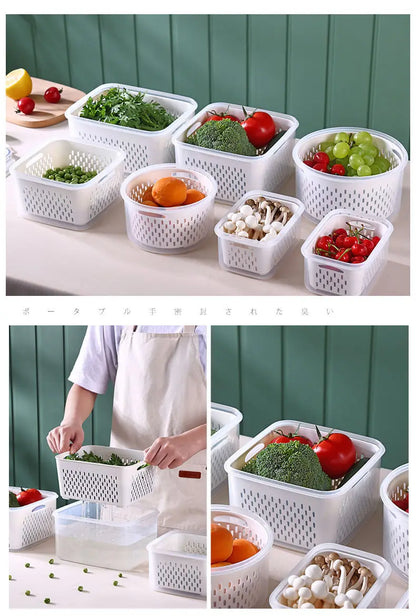 Refrigerator Storage Box Fridge Organizer Fresh Vegetable Fruit Boxes Drain Basket Storage Containers Pantry Kitchen Organizer
