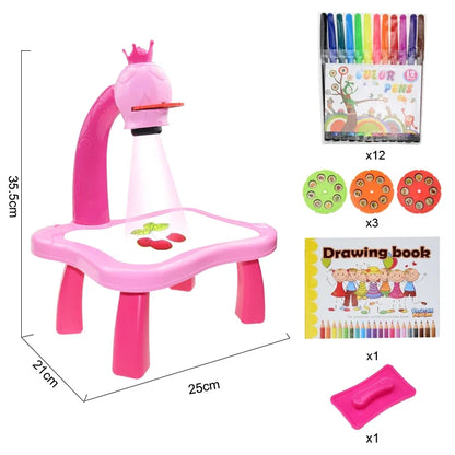 Kids Painting Board Desk Arts Crafts Educational Learning Paint Tools Toy for Girl,Children Led Projector Art Drawing Table Toys