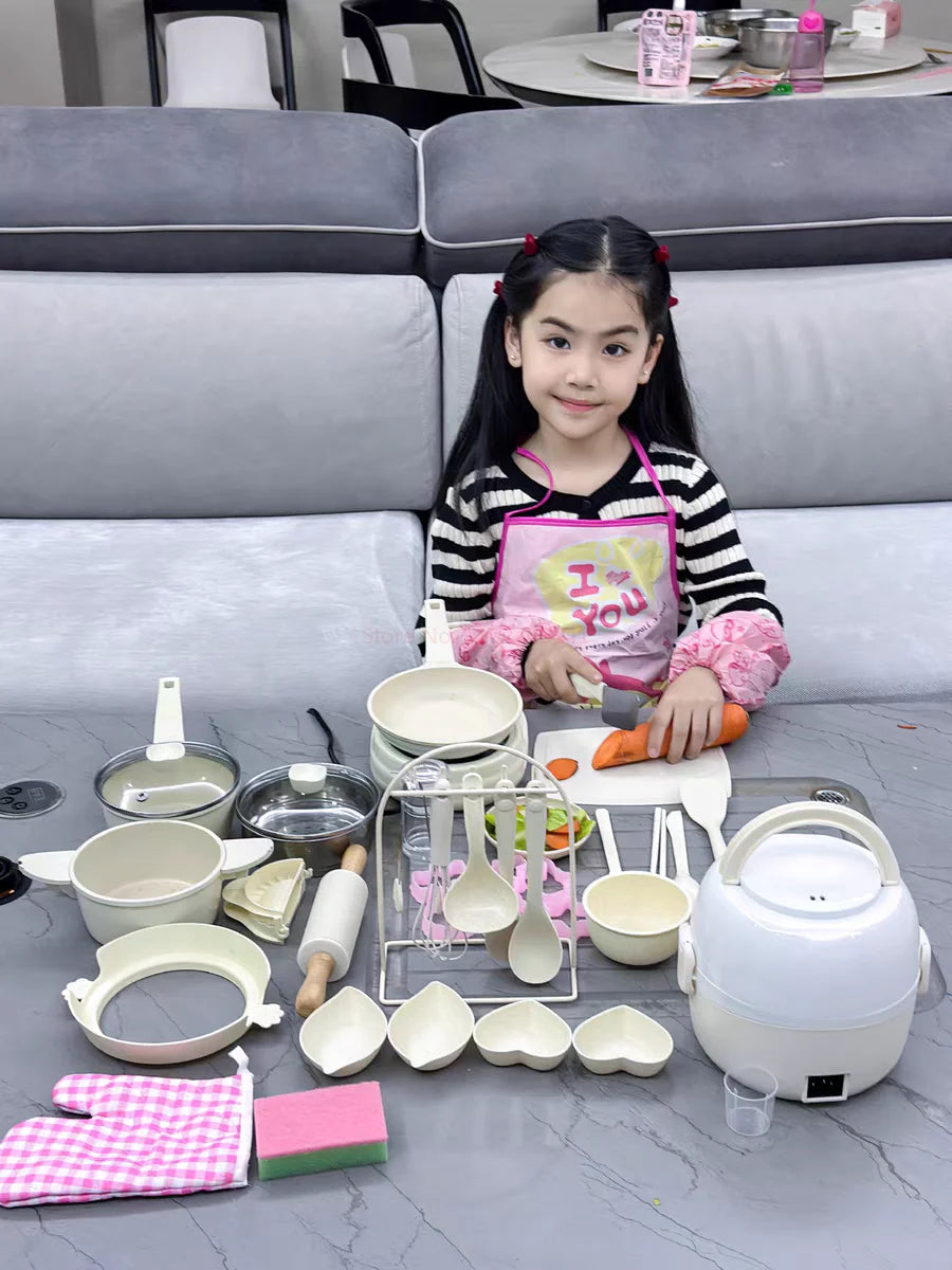 Mini Kitchenette Children'S Educational Toys Boy And Girl Pretend Play Kitchenette Full Set Real Cooking  Chidren Birthday Gifts