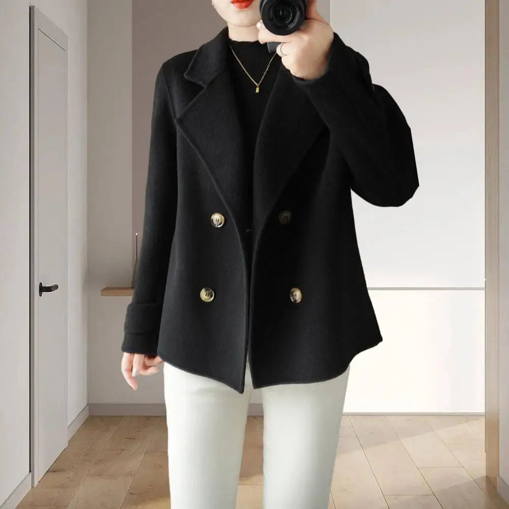 Women Long-sleeved Jacket Elegant Double-breasted Woolen Coat for Women Warm Stylish Fall/winter Jacket Formal Business for Ol