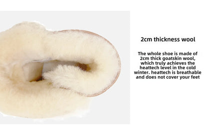 One button low cut, high-end quality 2-in-1 genuine leather, real wool, sheepskin fashionable and warm chestnut thick snow boots