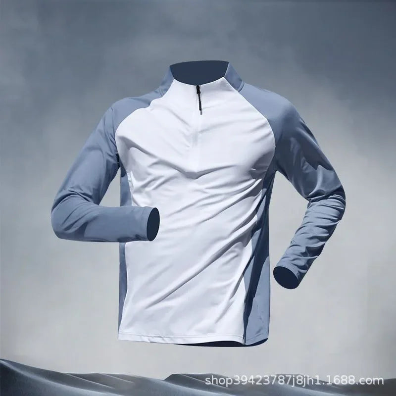 Men's Quick-Dry Sports Set Autumn Track and Field Zipper Training Running Fitness Long-Sleeve Shirts for Cycling Gym Wear Men