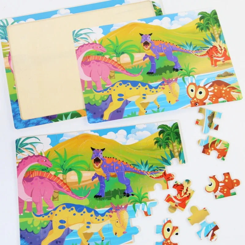 Children 40Piece Montessori Toys Wooden Puzzles Cartoon Animal/vehicle Intelligence Jigsaw 3d Puzzles Educational Toys