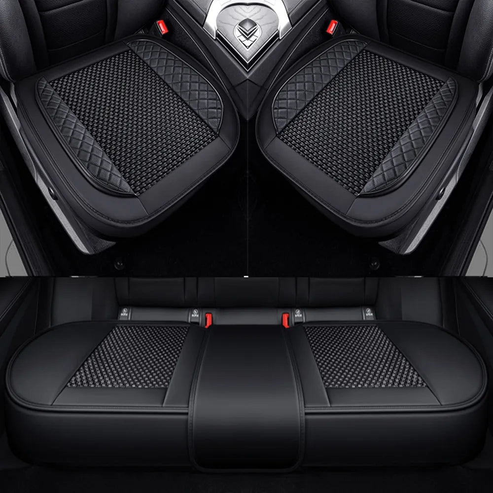 Universal Car Seat Cover Ice Silk + PU Leather Seat Anti-slip Protection Cushion Luxury Seat Decoration Styling Accessories