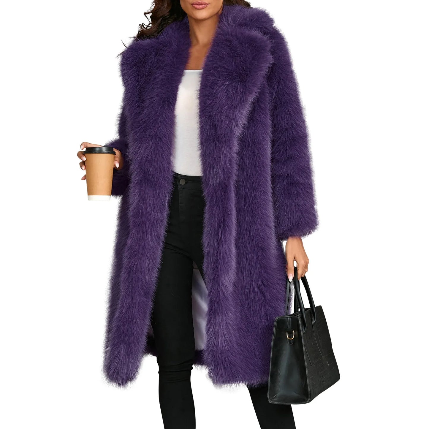 Women's Faux Mid-Length Thickened Ouwear Fashion Comfortable Suit Collar Coat Top Plush Warm Coat Elegant Bohemian Styles Wear