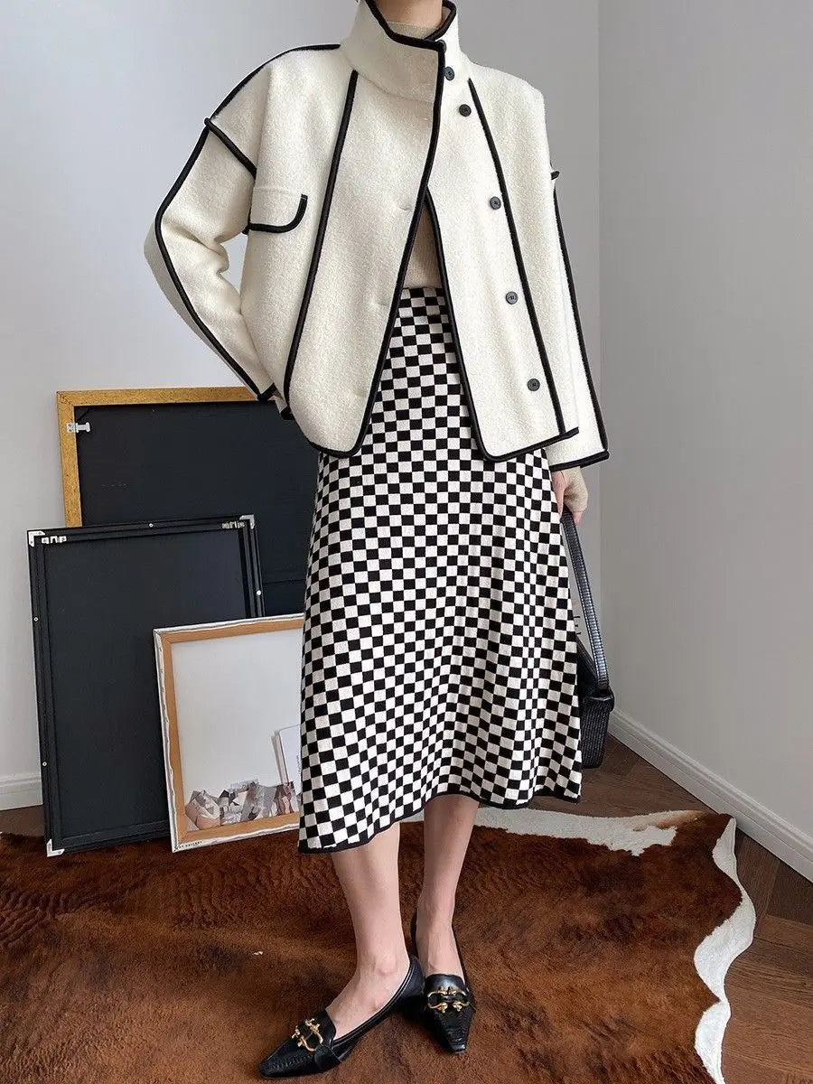 New Women's Double-Sided Woolen Coat Autumn Winter Loose Short Cardigan Outerwear Female Casual Stand-up Collar Jacket Top 3XL