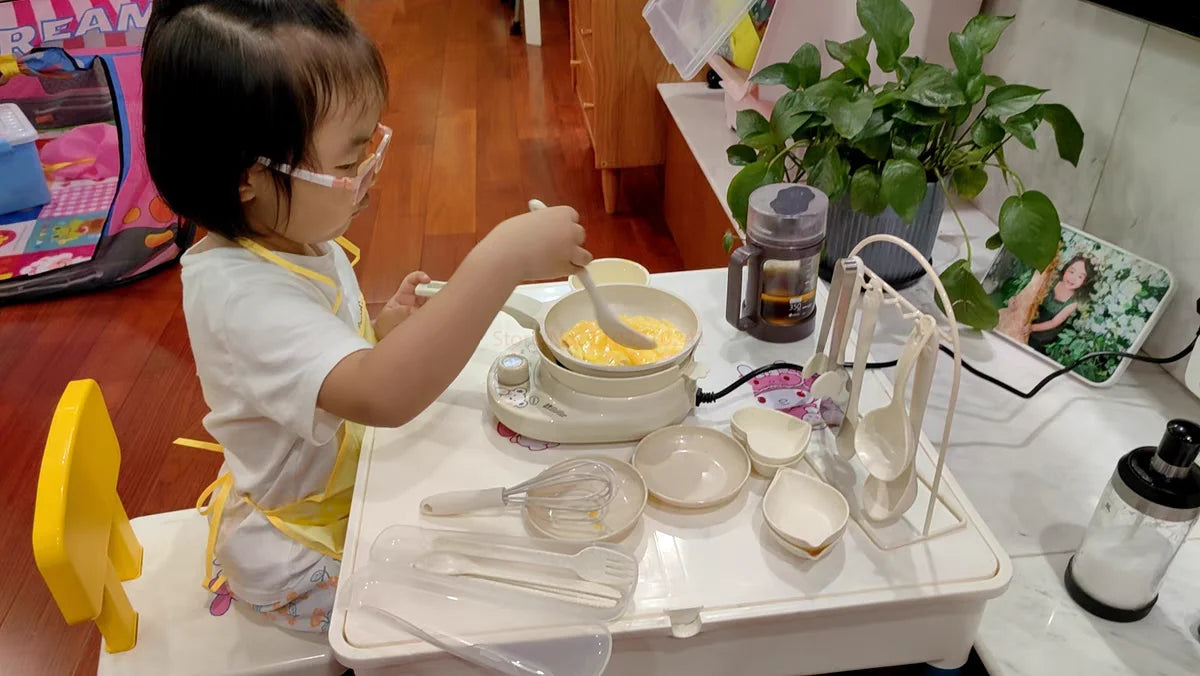 Mini Kitchenette Children'S Educational Toys Boy And Girl Pretend Play Kitchenette Full Set Real Cooking  Chidren Birthday Gifts
