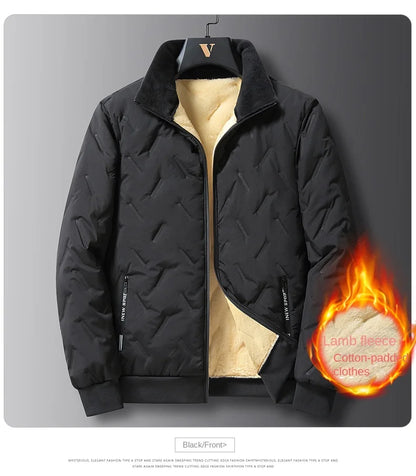 Men's winter faux wool cotton coat thick cotton coat warm and casual versatile loose and oversized stand up collar cotton coat