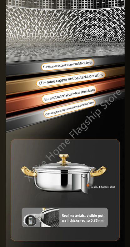30cm Stainless Steel Frying Pan Honeycomb Non-stick Soup Pot wok with lid Home Induction Cooker Gas Stove Stew Kitchen Cookware