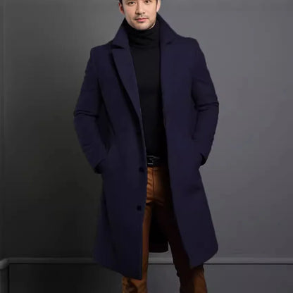 2025 New Woolen Coat for Men Mid to Long Solid Color High-end Minimalist Autumn and Winter Woolen Coat Warm Youth Coat