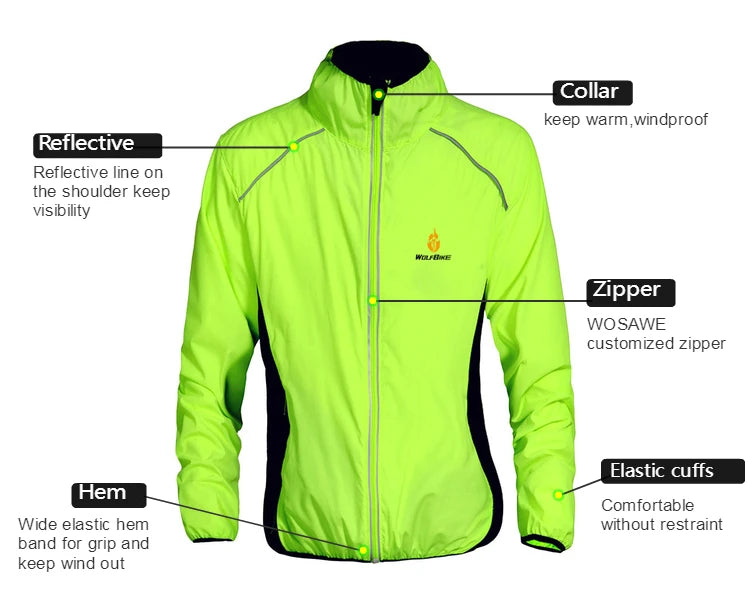 WOLFBIKE Windproof Cycling Jacket Jersey Vest Wind Coat Windbreaker Jacket Outdoor Sportswear Reflective Water Repellent