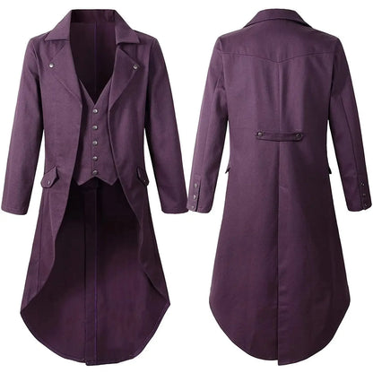Mens Gothic Tail Coat Black Steampunk Victorian Coat for Men