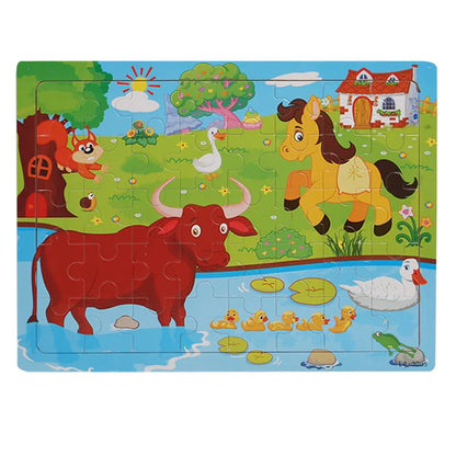 Children 40Piece Montessori Toys Wooden Puzzles Cartoon Animal/vehicle Intelligence Jigsaw 3d Puzzles Educational Toys