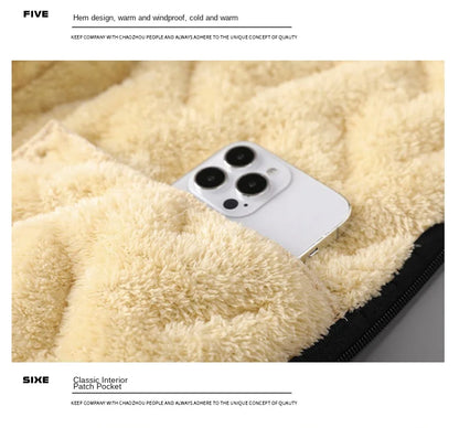 Men's winter faux wool cotton coat thick cotton coat warm and casual versatile loose and oversized stand up collar cotton coat