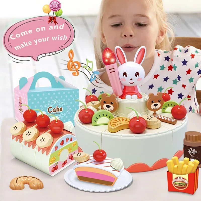 Children's Birthday Cake Toys Play Home Afternoon Tea Birthday Party Set Kitchen Toys with Light Music Early Education
