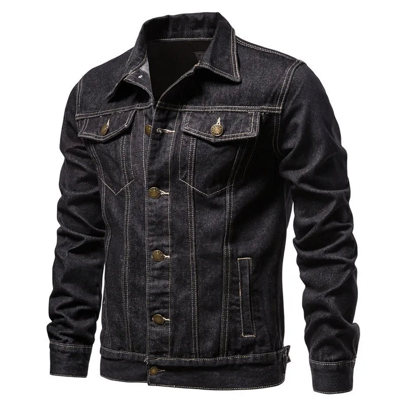 Men Denim Coat Casual Coats Turn Down Collar Full Sleeve Jackets Single Breasted Regular Pocket Button Jacket Splice Autumn