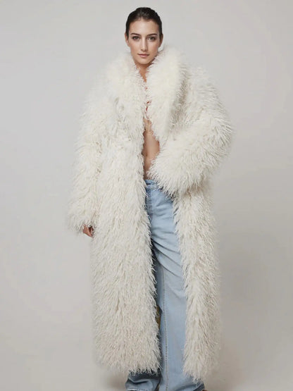 Women'S Elegant Long Faux Fur Coat -  Casual & Comfortable with Pockets, Perfect for Fall/Winter Outdoor Wear, Stylish Long Coat