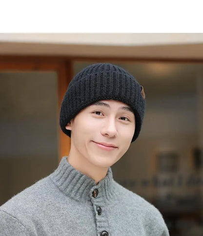 Winter Hats For Men Thickened Knitted Beanie Ear Protection Solid Color Cold Hat Keep Warm Baggy Cap Male Korean Elastic New