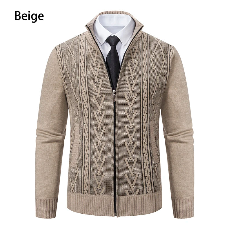 2025 Men's Knitted Sweater Coat Autumn Winter New Fashion Cashmere Padded Warm Casual