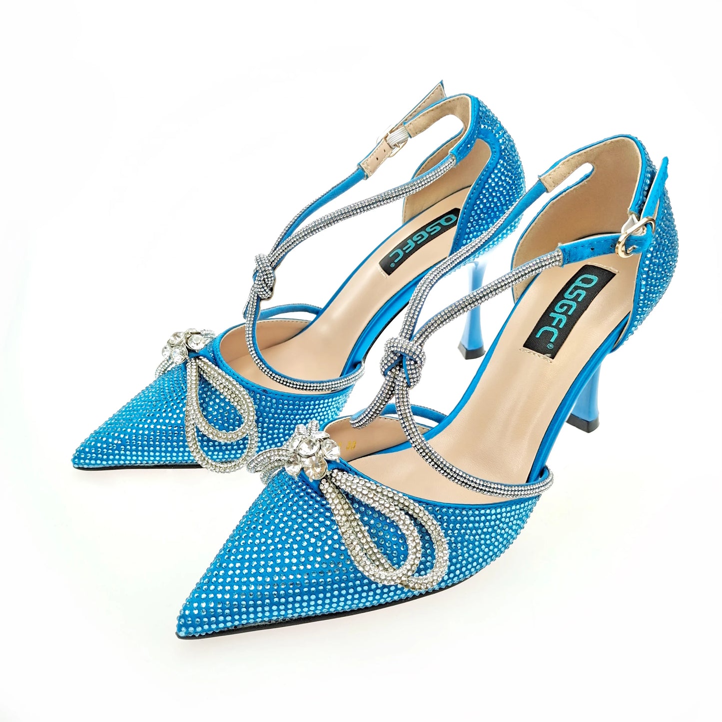 QSGFC Latest Party Women's Shoes and Bags Set Pointed Toe High Heels Full Upper Inlaid D.Purple Color Rhinestones