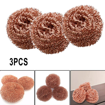 Kitchen Cleaning Tools 3x Copper Metal Wire Sponge Ball Iron Tip Nozzle Cleaner Slag Remover Tool Cooper Coated Scourers