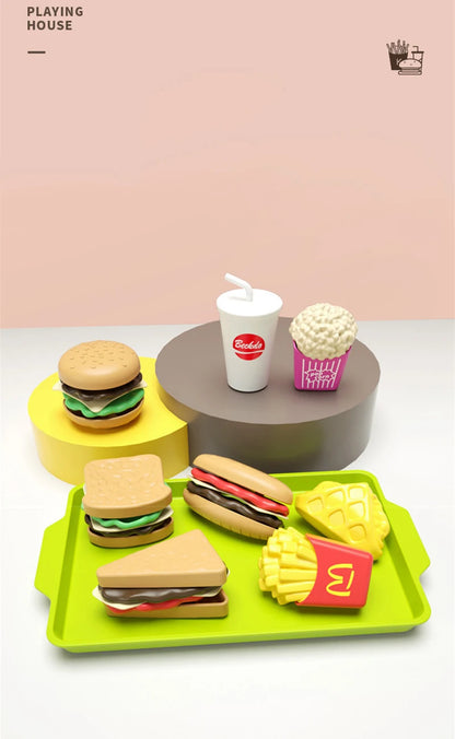 9Pcs/set Children Pretend Simulation Food Toys Play House Hamburger Fries Model Cooking Role Play Fast Food Kids Educational Toy