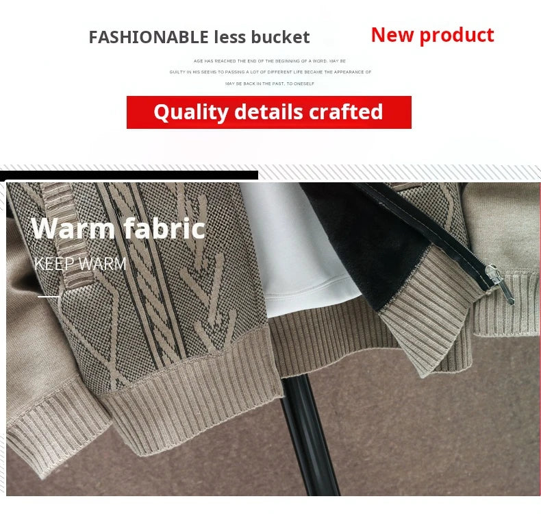 2025 Men's Knitted Sweater Coat Autumn Winter New Fashion Cashmere Padded Warm Casual