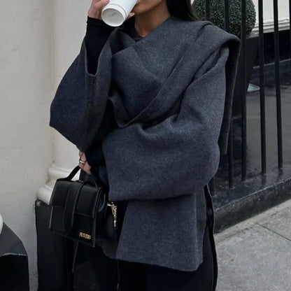 Knitted Short Coat Jacket Shawl Fashion Loose Casual Sleeved Coat Autumn Lady Cape Scarf Collar Outwear Pullover Sweater