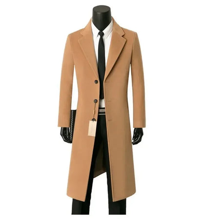 Men's Medium Length Woolen Coat, Business Casual  Warm Windbreaker, Suit Collar, Dad, Autumn, Winter