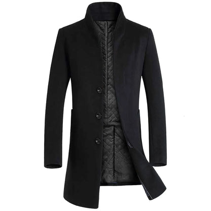Men Coat Autumn Winter Mid-Length Trench Jackets Casual Solid Single Breasted Long Sleeve Lapel Collar Overcoat Male Slim Jacket