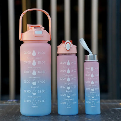 3PCS Leakproof Water Bottles with Times to Drink and Straw Motivational Drinking Sports Water Bottle for Fitness Gym Outdoor