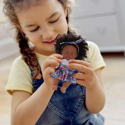 Black Baby Doll 20cm African Black Reborn Girl Doll with Dress Realistic Baby Doll For Kids Silicone Small Toys birthday Gift