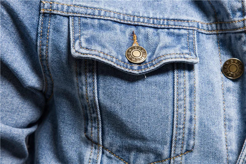 Men Denim Coat Casual Coats Turn Down Collar Full Sleeve Jackets Single Breasted Regular Pocket Button Jacket Splice Autumn