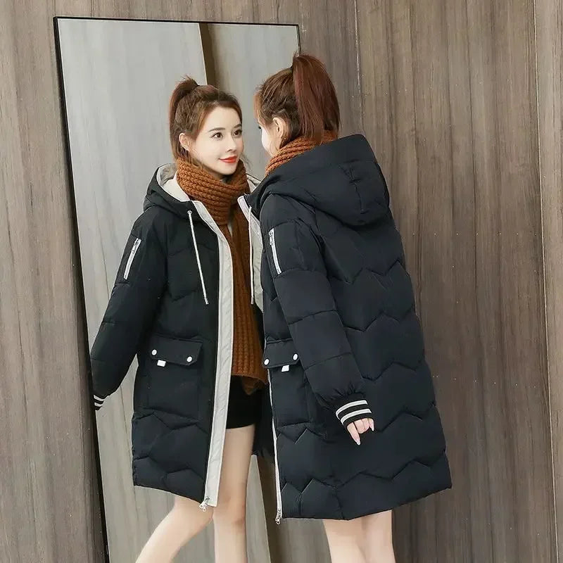 2025 Winter Women Jacket Coats Long Parkas Female Down Cotton Hooded Overcoat Thick Warm Jackets Windproof Casual Student Coat