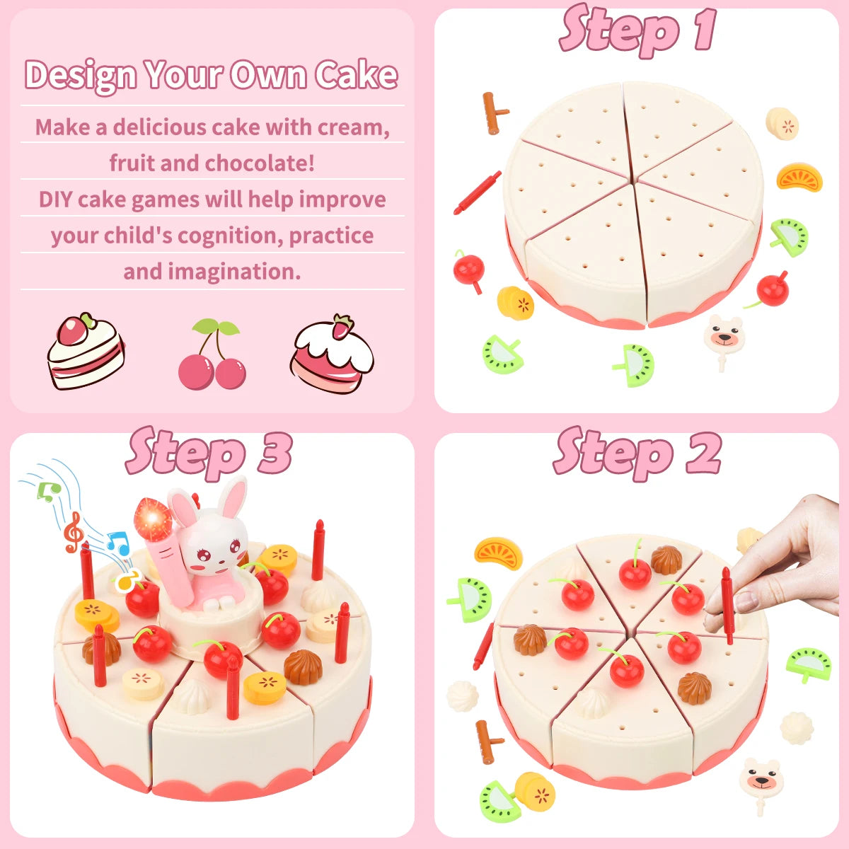 Children's Birthday Cake Toys Play Home Afternoon Tea Birthday Party Set Kitchen Toys with Light Music Early Education