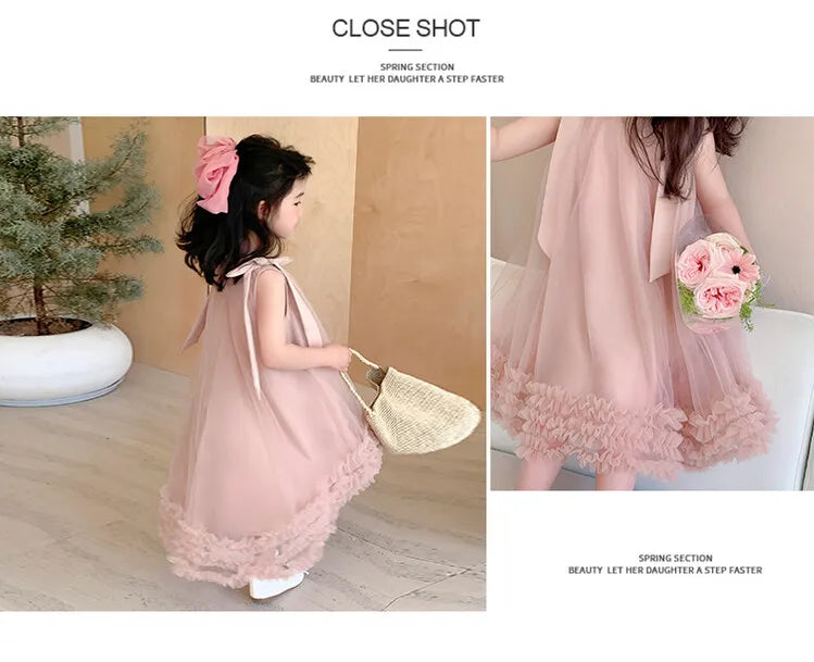 Sleeveless Loose Beach Mermaid Dress Baby Girls Cute Ruffled Pink Bow Lace Irregular Dress Graduation Ball Gown Party Dress 2025