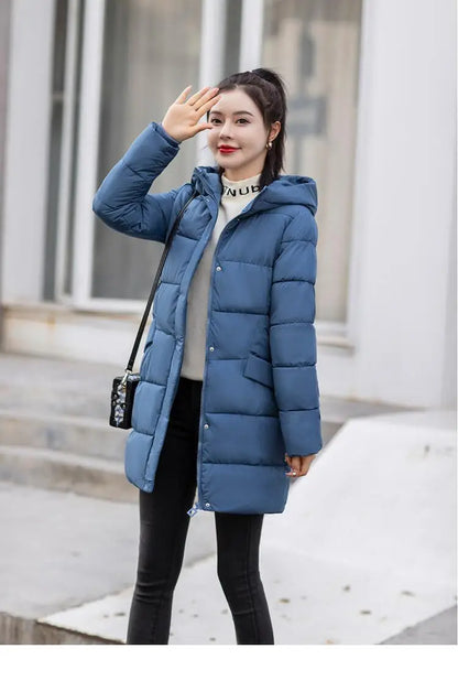 Women's Winter Thickened Jackets Heavy-Weight Coats Hooded Quilted Jacket Long Fitted Parka with Pockets Women down cotton coat