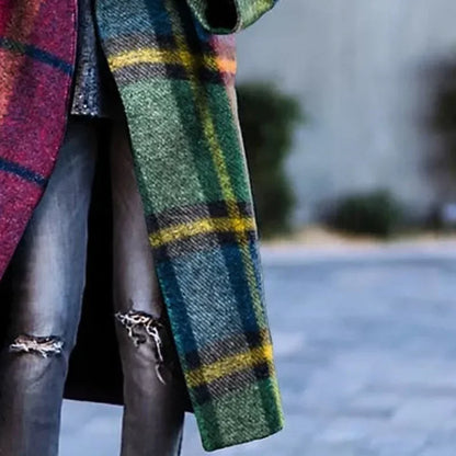 2025 New Women's Tweed Coat Contrast Color Plaid Loose Fit Outerwears Fall and Winter Fashion Casual Trench Coats