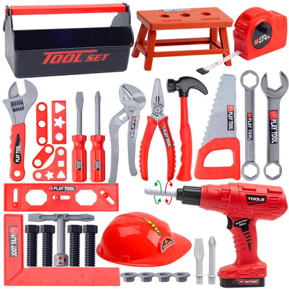 Children's Tool Set with Electric Toy Drill Kids Power Construction Toy Pretend Play Toy Tools Kit for Toddler Boys Girls Child
