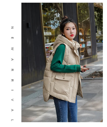 Women's Autumn Hooded Vest Coat 2025 New Short Down Cotton Padded Jacket Sleeveless Female Winter Waistcoat Warm Snow Wear Vests