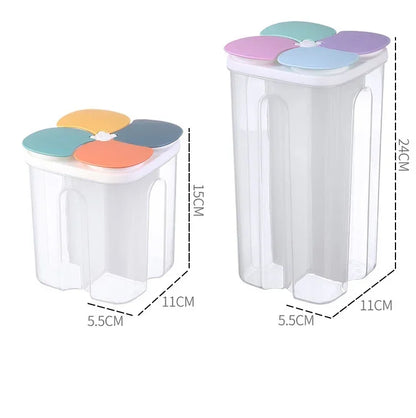 Upgrade Model Kitchen Cereals Storage Box Plastic 4 Grids Cereals Sealed Jar Food Container Moisture-proof Grain Tank