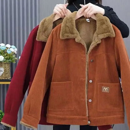 Middle-aged Mother Coat 40 to 50 Years Old 2025 New Fashionable Plus Velvet Warm Corduroy Coat for Women