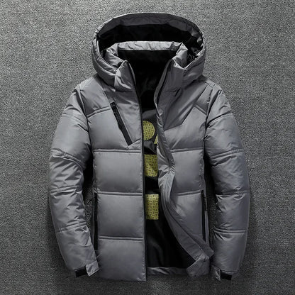 Men's Coat Windproof White Duck Down Jacket Men Winter Removable Cap Parkas Solid Color Outdoor Casual Hooded Overcoat Clothes