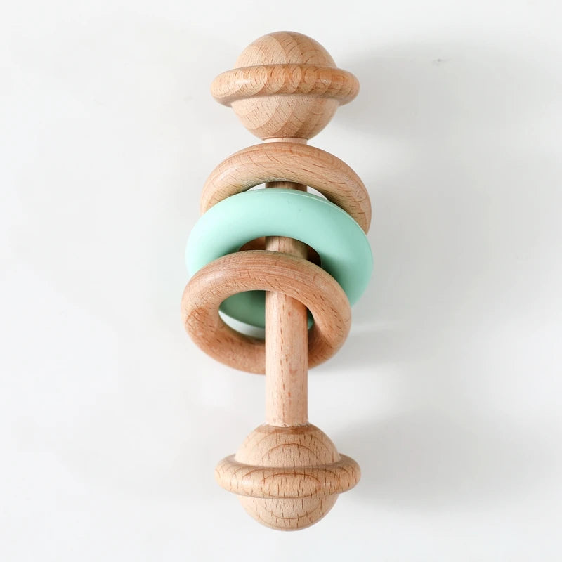 Baby Toys Wooden Rattles Silicone Ring Baby Rattles and Mobiles 0 12 Months Sensory Toys for Baby  Wooden Teether for Baby Gifts