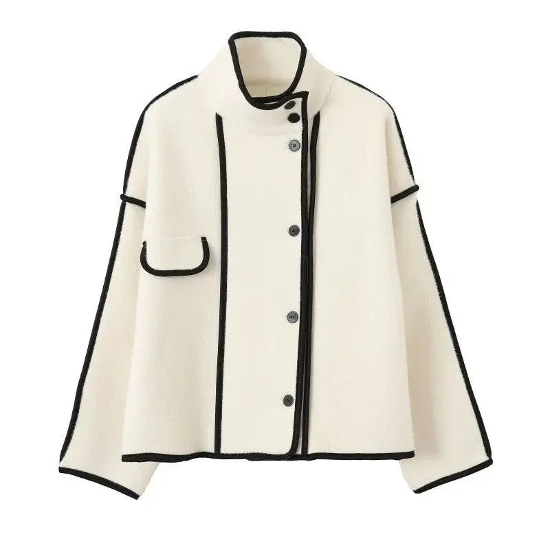 New Women's Double-Sided Woolen Coat Autumn Winter Loose Short Cardigan Outerwear Female Casual Stand-up Collar Jacket Top 3XL