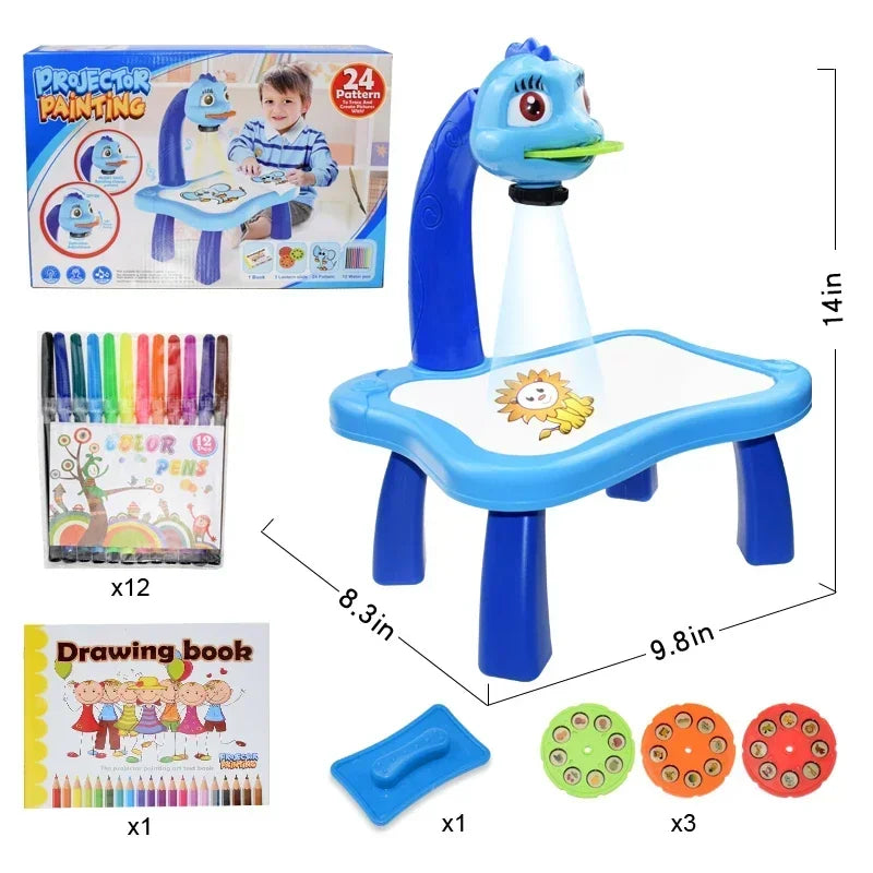 Kids Painting Board Desk Arts Crafts Educational Learning Paint Tools Toy for Girl Children Led Projector Art Drawing Table Toys
