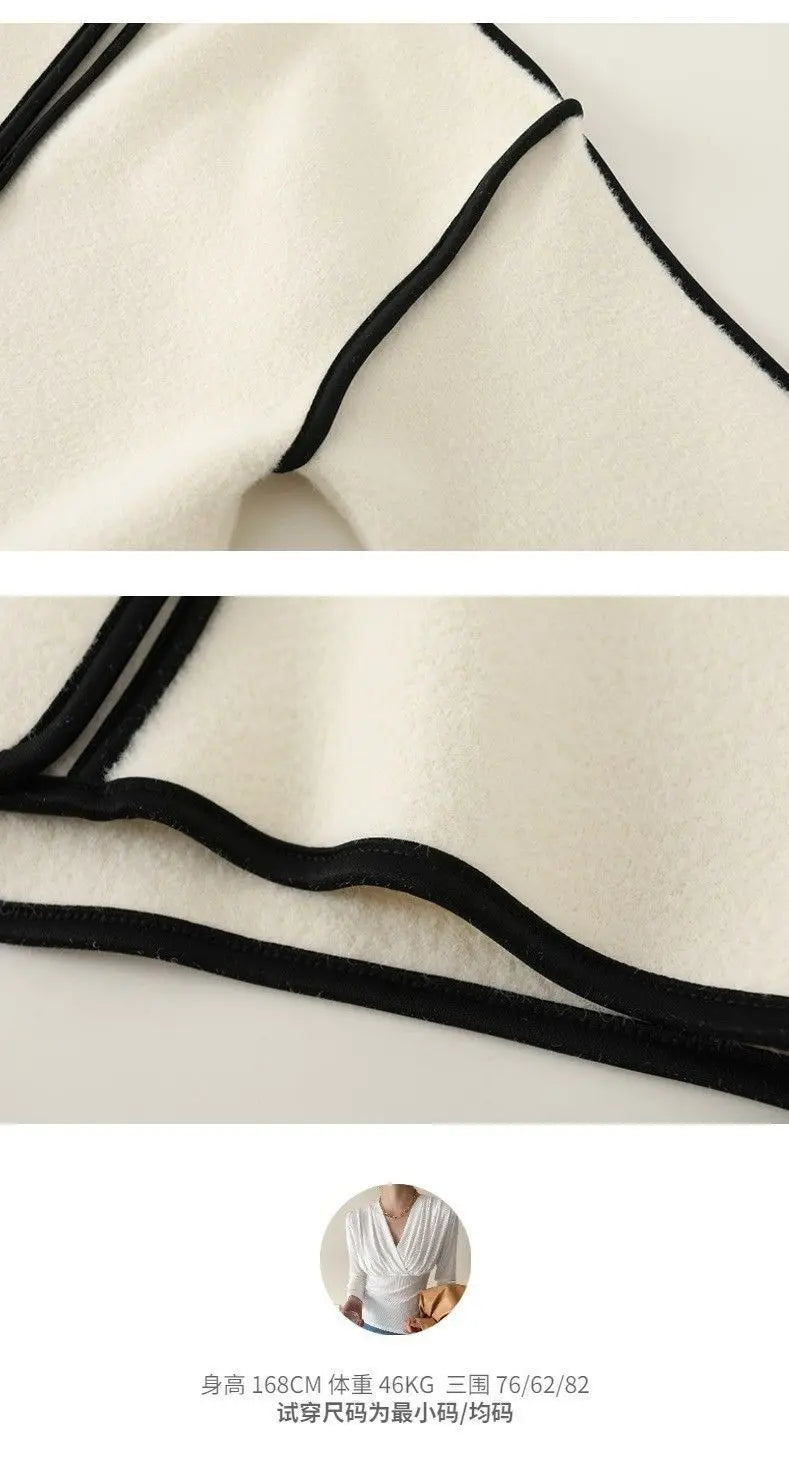 New Women's Double-Sided Woolen Coat Autumn Winter Loose Short Cardigan Outerwear Female Casual Stand-up Collar Jacket Top 3XL