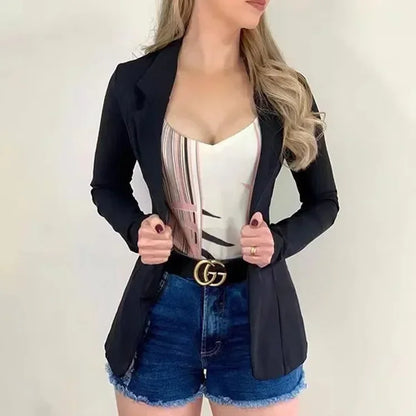 Women Suit Coat Elegant Lapel Suit Coat for Women Slim Fit Single Button Jacket for Business Wear Versatile Solid Color Soft